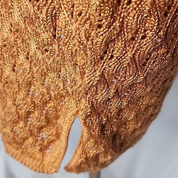 Rust Orange Cotton Rayon Open Knit Crochet Sweater Size S Fall Autumn - Picture 4 of 7